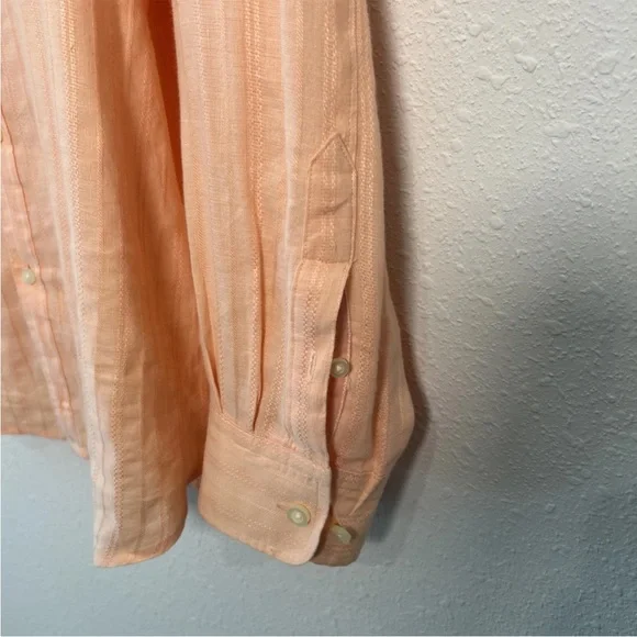 Tommy Bahama Men’s Large Striped Light Orange Linen Blend Button Up Shirt - Picture 7 of 14